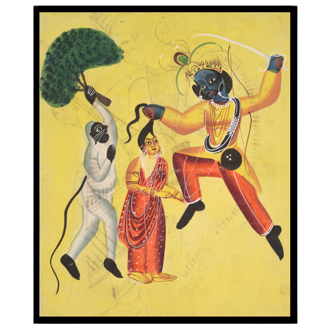 Capture the divine courage and devotion of Hanuman as he valiantly rescues Sita in this vivid for room