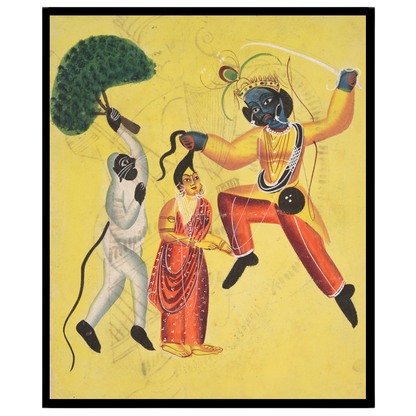 Capture the divine courage and devotion of Hanuman as he valiantly rescues Sita in this vivid for room