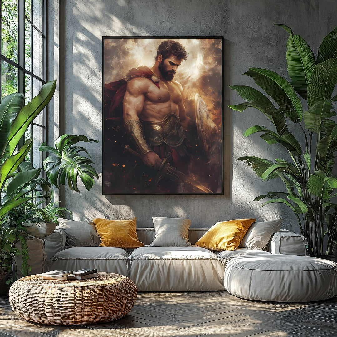 Immerse yourself in the epic grandeur of this Heroic Warrior Portrait, capturing the determination for Balcony