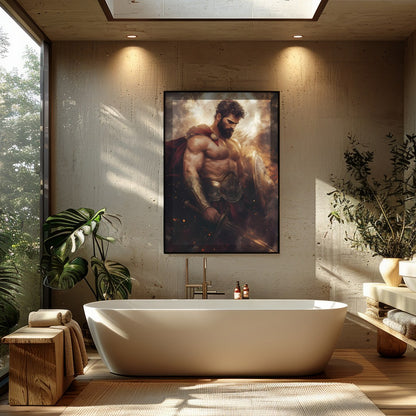 Immerse yourself in the epic grandeur of this Heroic Warrior Portrait, capturing the determination for Bathroom
