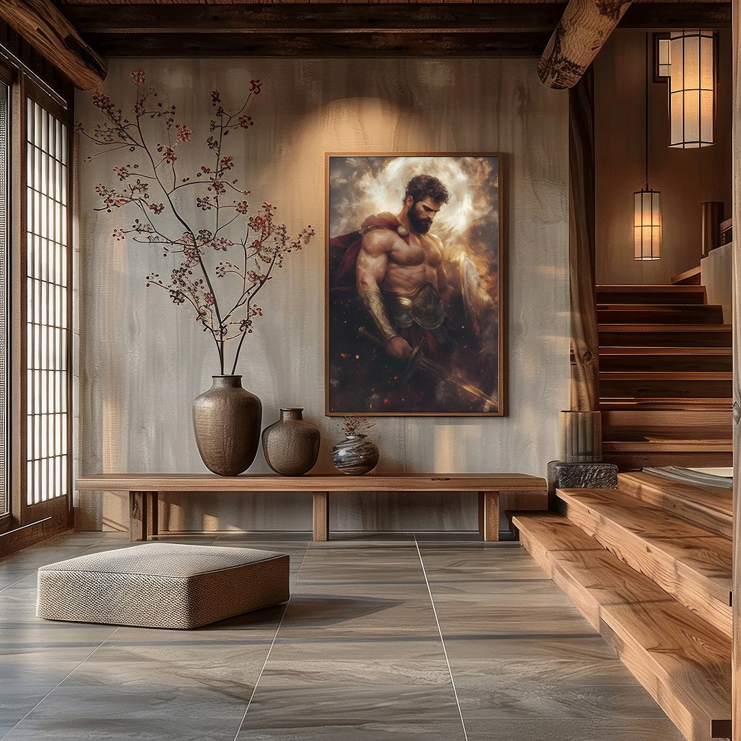 Immerse yourself in the epic grandeur of this Heroic Warrior Portrait, capturing the determination for Hall