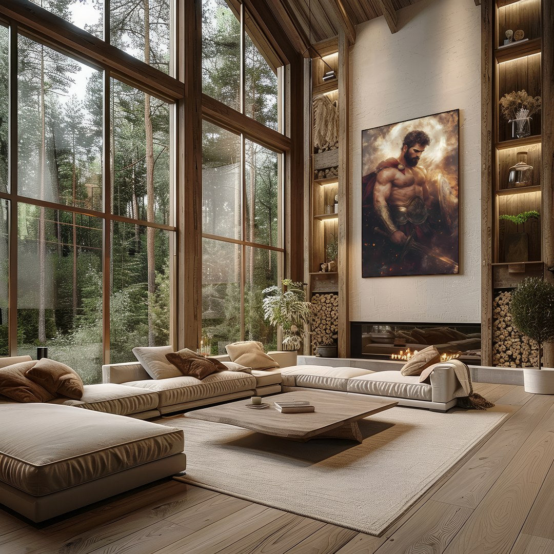 Immerse yourself in the epic grandeur of this Heroic Warrior Portrait, capturing the determination for Living Room