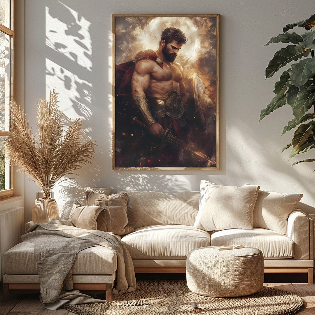 Immerse yourself in the epic grandeur of this Heroic Warrior Portrait, capturing the determination for Sitting Area