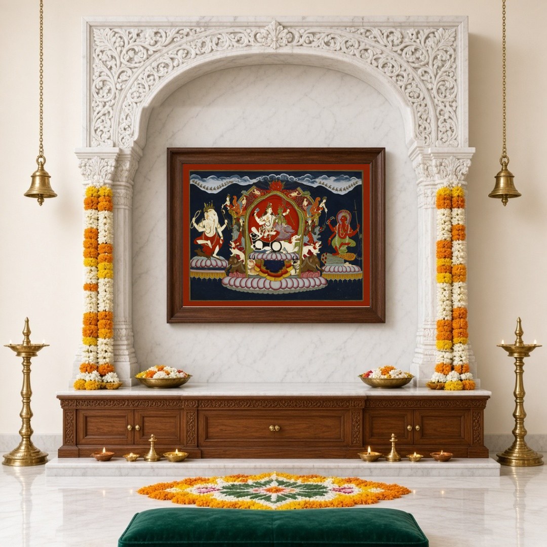 Experience the divine serenity of the Himalayan abode with this intricate art piece featuring Lord for Home Temple