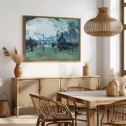 Capture the essence of travel and movement with this evocative impressionist painting showcasing a for Dining