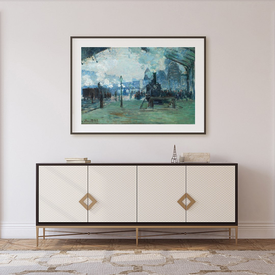 Capture the essence of travel and movement with this evocative impressionist painting showcasing a for Foyer