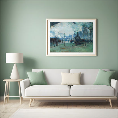 Capture the essence of travel and movement with this evocative impressionist painting showcasing a for Hall