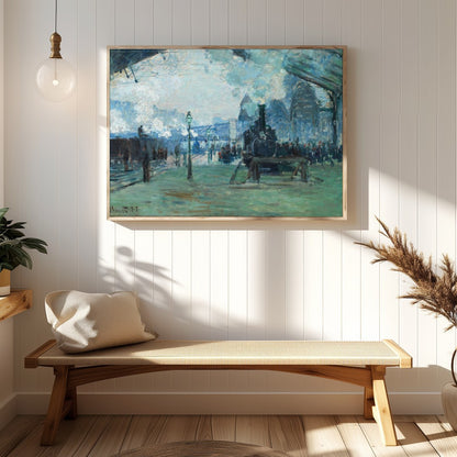 Capture the essence of travel and movement with this evocative impressionist painting showcasing a for Hallway