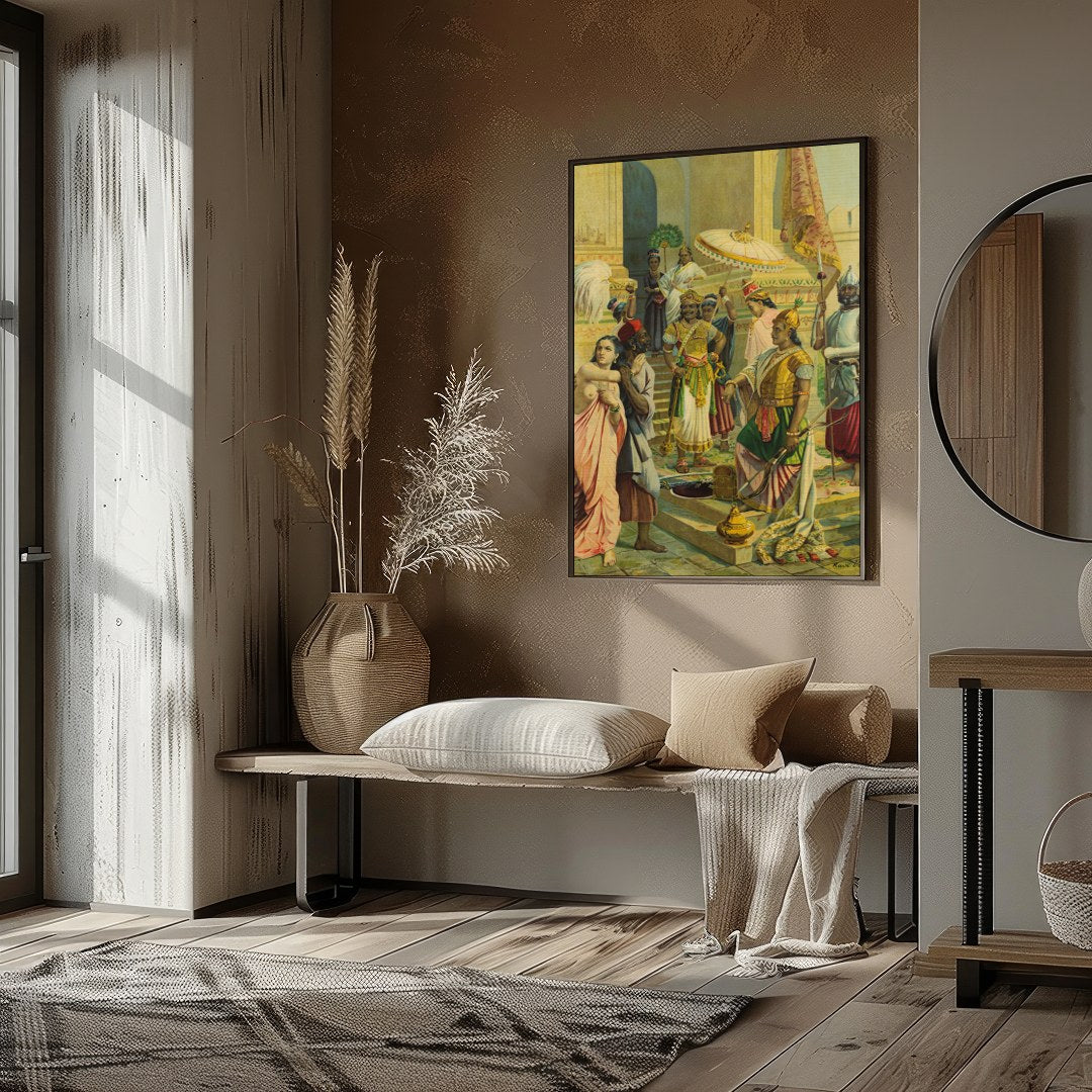Immerse yourself in the regal atmosphere of this exquisitely detailed artwork, capturing a vibrant for interior