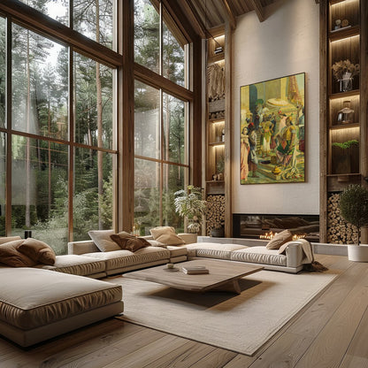 Immerse yourself in the regal atmosphere of this exquisitely detailed artwork, capturing a vibrant for Living Room