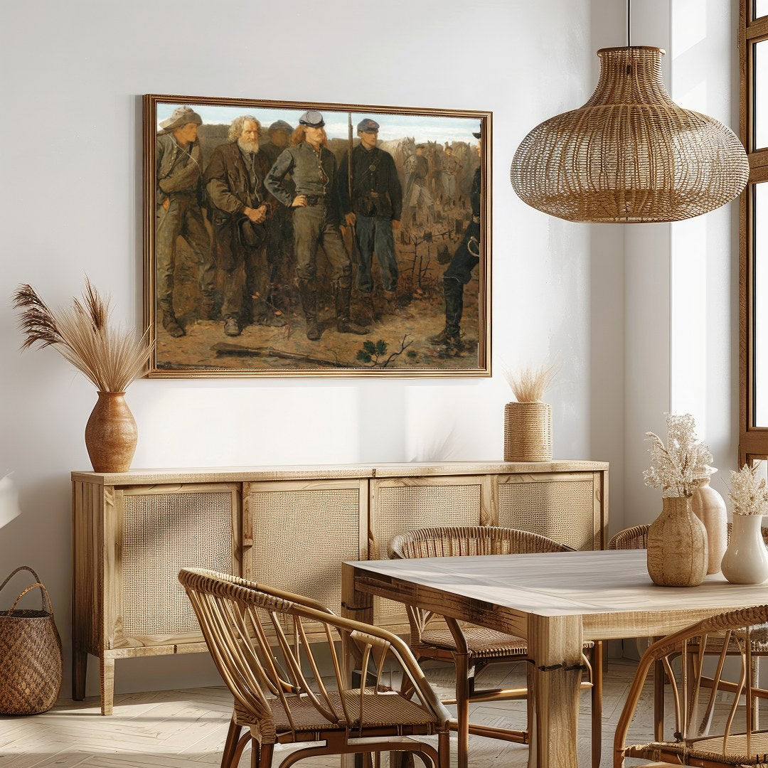 Experience a poignant moment from history with this exquisite artwork depicting a military for Dining