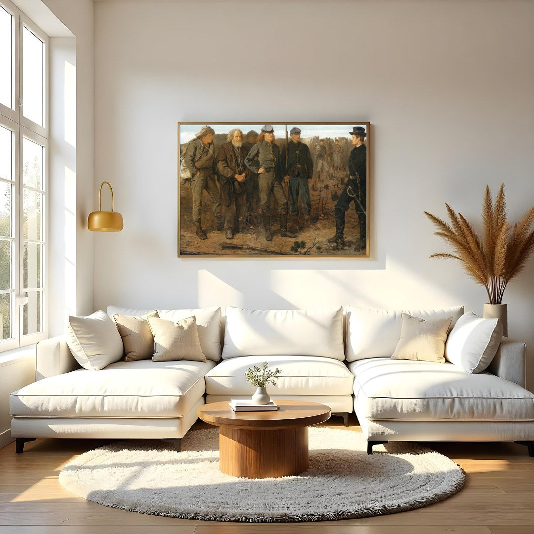 Experience a poignant moment from history with this exquisite artwork depicting a military for Living Room