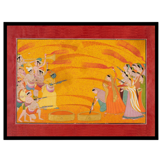 Dive into the vibrant world of Pichwai art with this exquisite depiction of Krishna and the gopis for abode