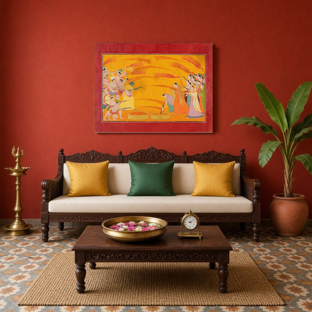 Dive into the vibrant world of Pichwai art with this exquisite depiction of Krishna and the gopis for Living Room