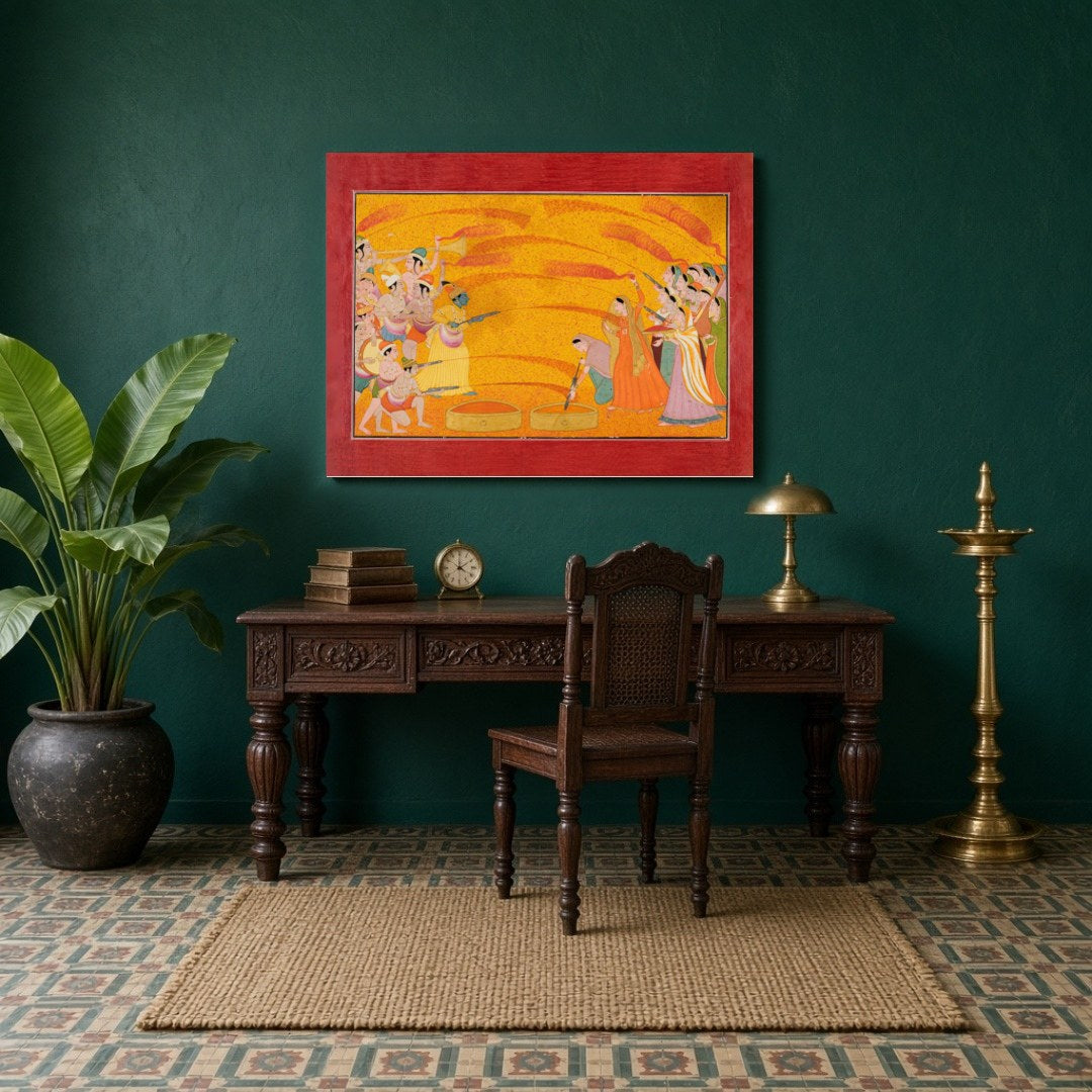 Dive into the vibrant world of Pichwai art with this exquisite depiction of Krishna and the gopis for Study