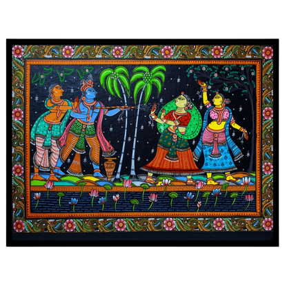 This vibrant Pattachitra artwork captures the joyous celebration of Holi with Krishna and the for gallery