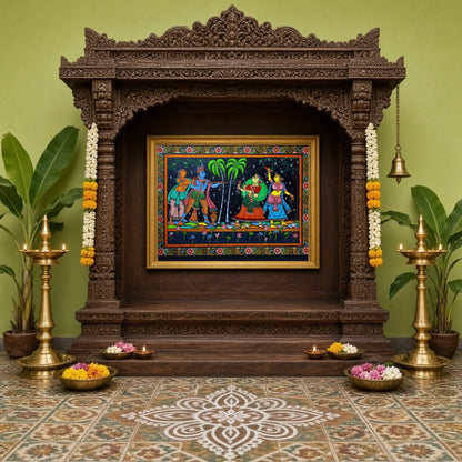 This vibrant Pattachitra artwork captures the joyous celebration of Holi with Krishna and the for Home Temple
