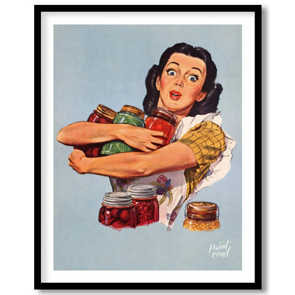 This vintage-style illustration features a wide-eyed woman with a surprised yet determined expressi… for lovely house