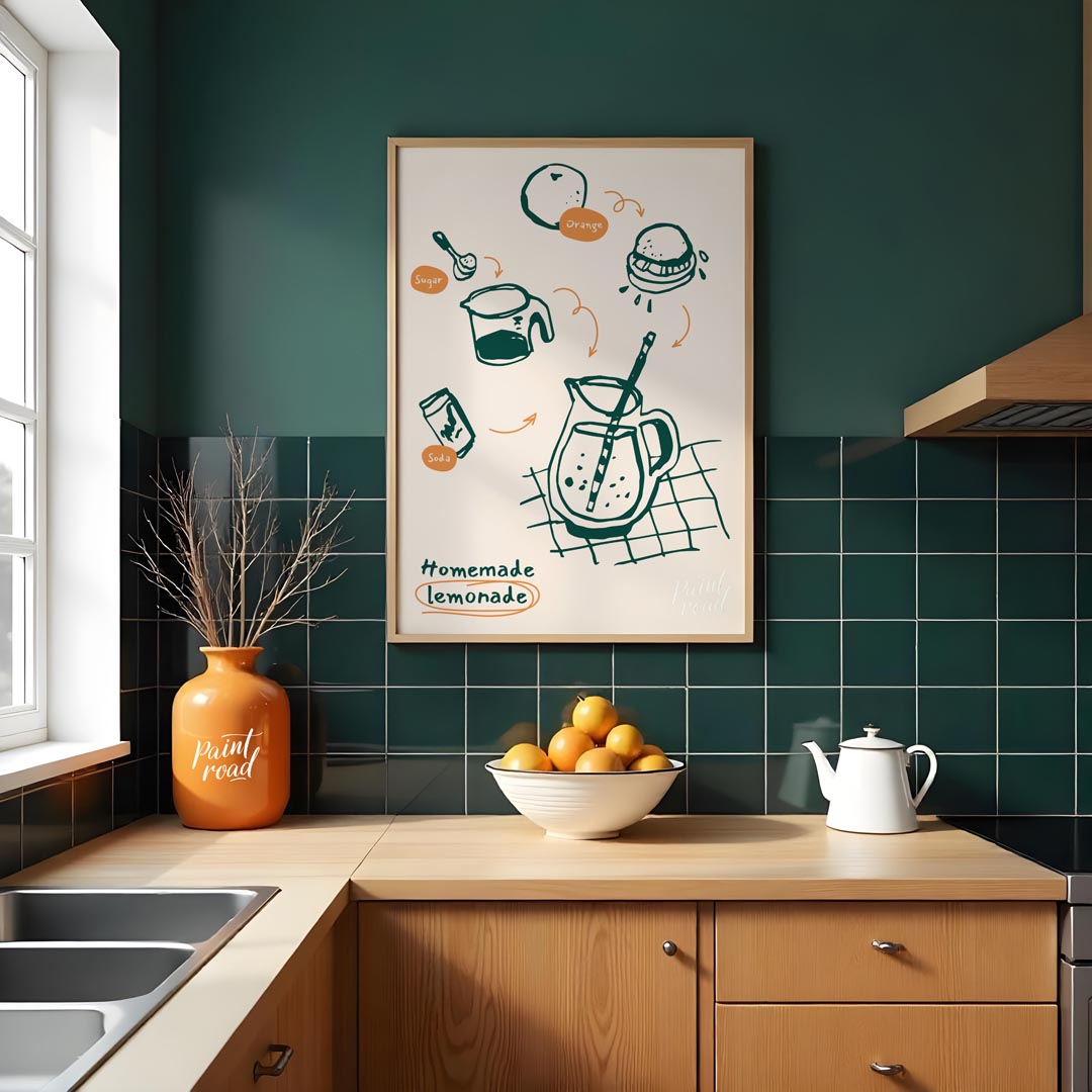 This delightful poster provides a visual guide to making homemade lemonade, depicted with charming … for kitchen
