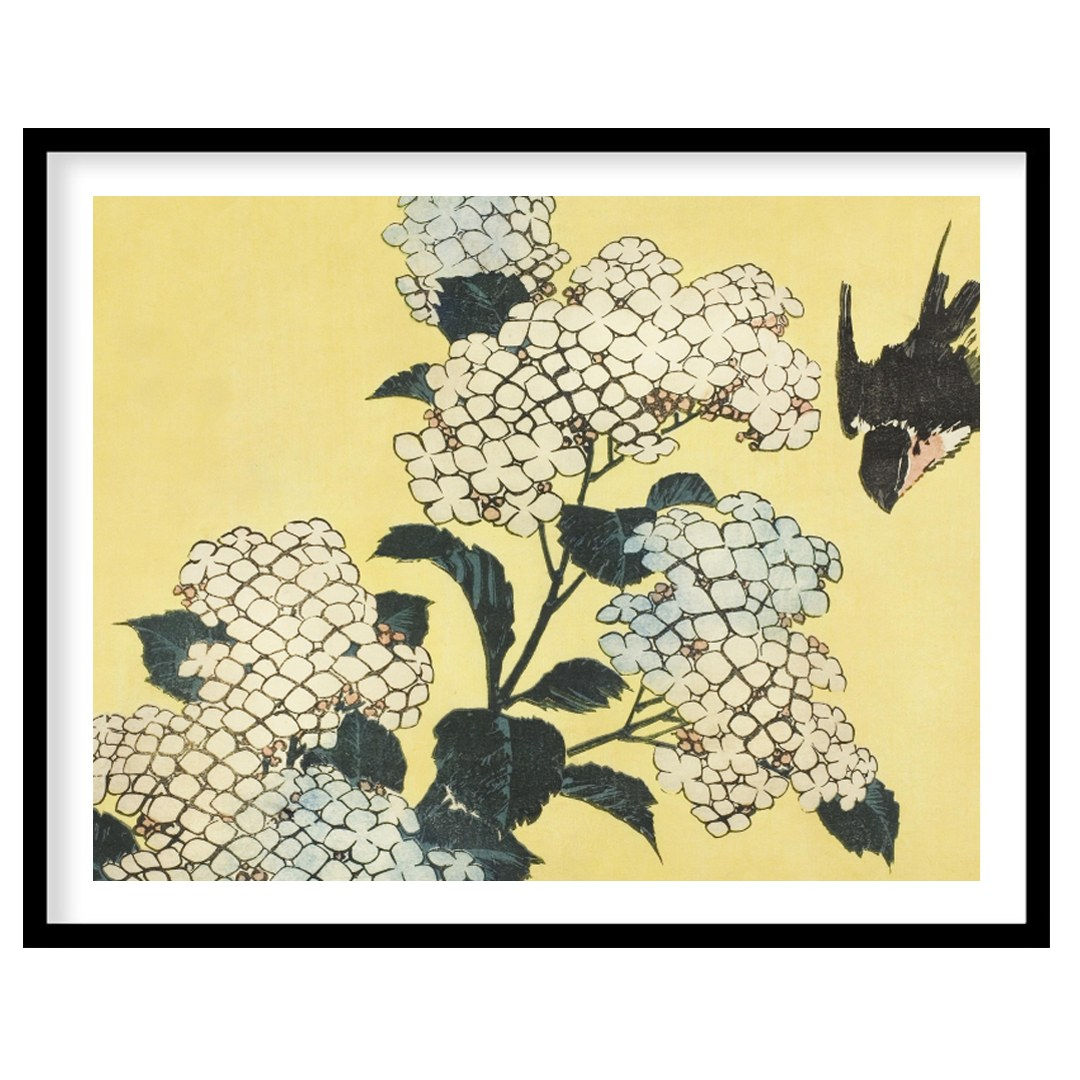 This exquisite artwork captures a serene moment where delicate white hydrangeas gracefully for dwelling