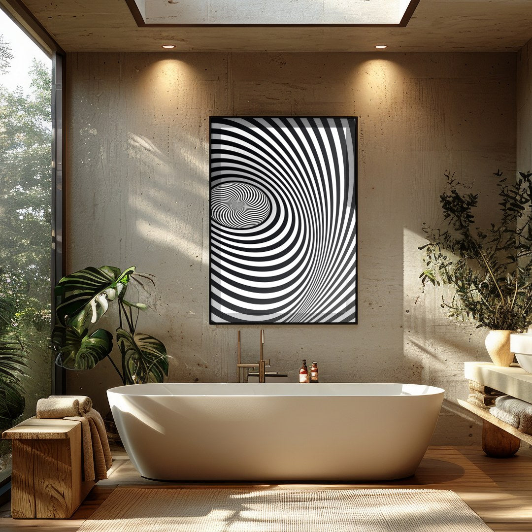 Dive into the mesmerizing world of optical illusions with this captivating spiral artwork. Perfect for Bathroom