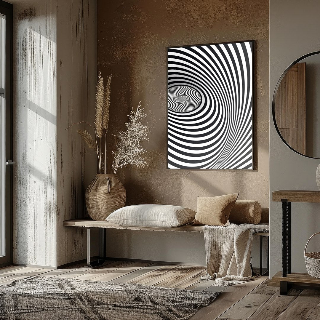 Dive into the mesmerizing world of optical illusions with this captivating spiral artwork. Perfect for retreat