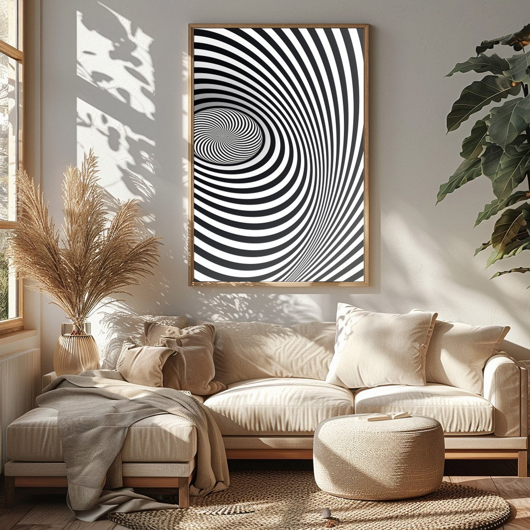 Dive into the mesmerizing world of optical illusions with this captivating spiral artwork. Perfect for Sitting Area