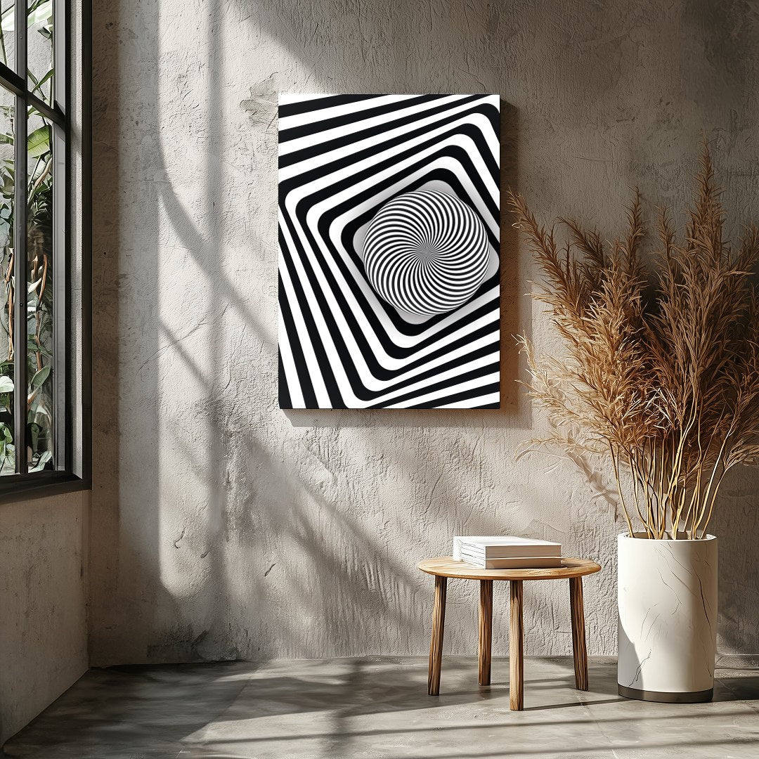 Dive into the mesmerizing world of optical illusions with this black and white geometric spiral for Entrance