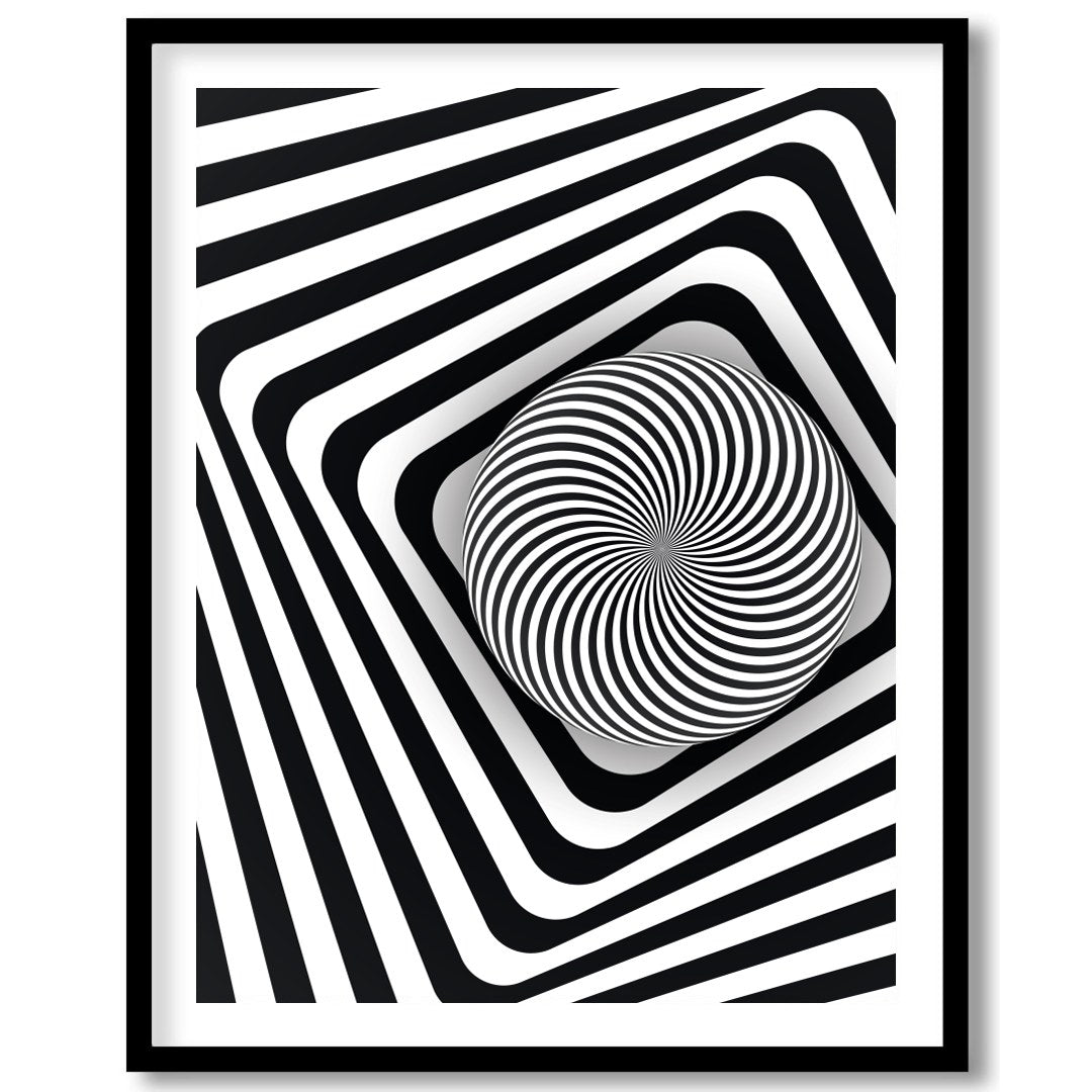 Dive into the mesmerizing world of optical illusions with this black and white geometric spiral for loft