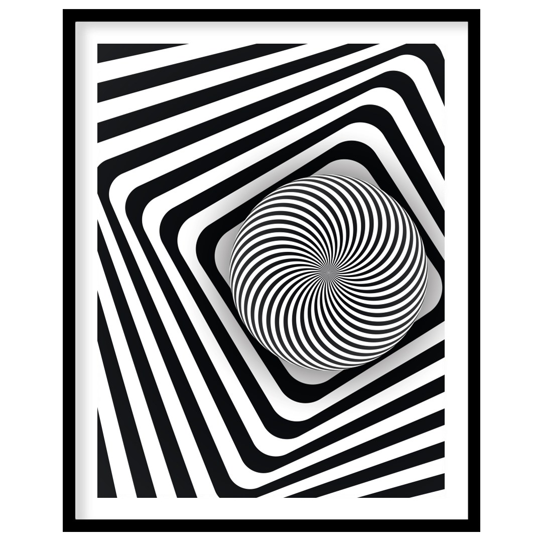 Dive into the mesmerizing world of optical illusions with this black and white geometric spiral for loft