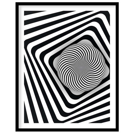 Dive into the mesmerizing world of optical illusions with this black and white geometric spiral for loft