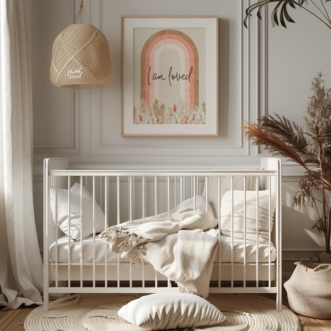 This heartwarming and serene watercolor illustration features a beautiful arched rainbow in soft, e… for nursery