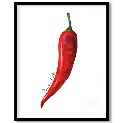 This striking minimalist poster features a single, vibrant red chili pepper rendered in a realistic… for space