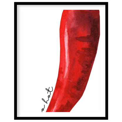 This striking minimalist poster features a single, vibrant red chili pepper rendered in a realistic… for space