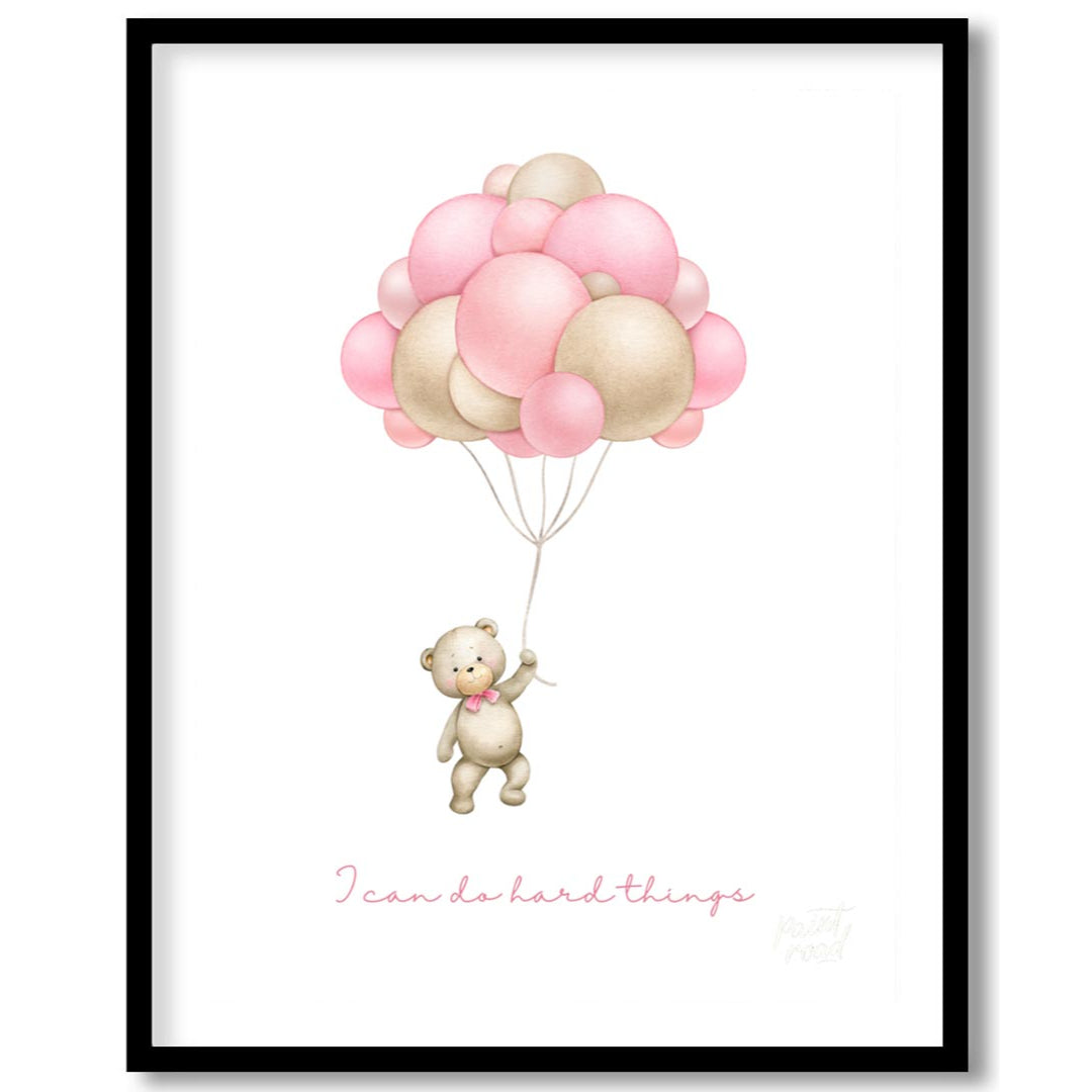 This inspiring and sweet illustration features a charming teddy bear, holding onto the strings of a… for home