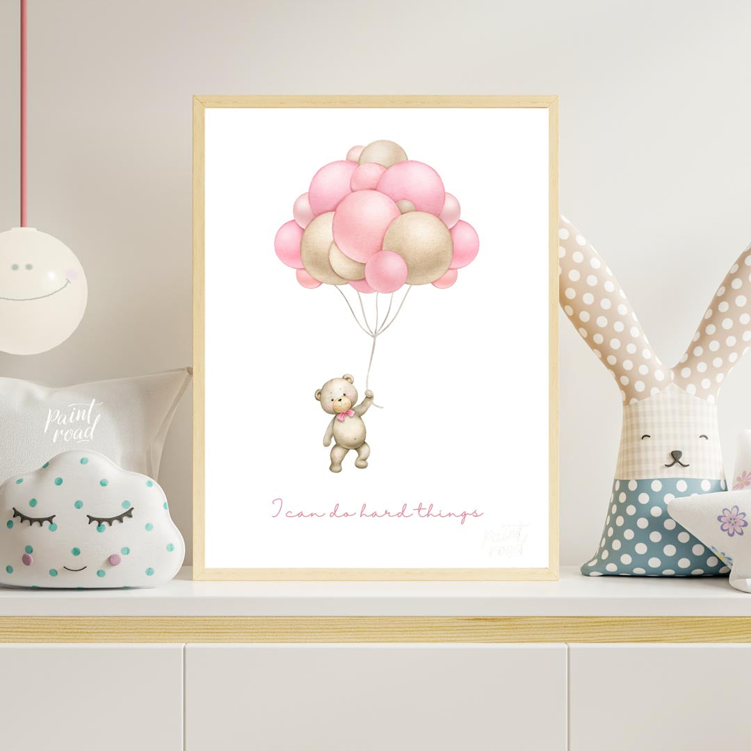 This inspiring and sweet illustration features a charming teddy bear, holding onto the strings of a… for nursery