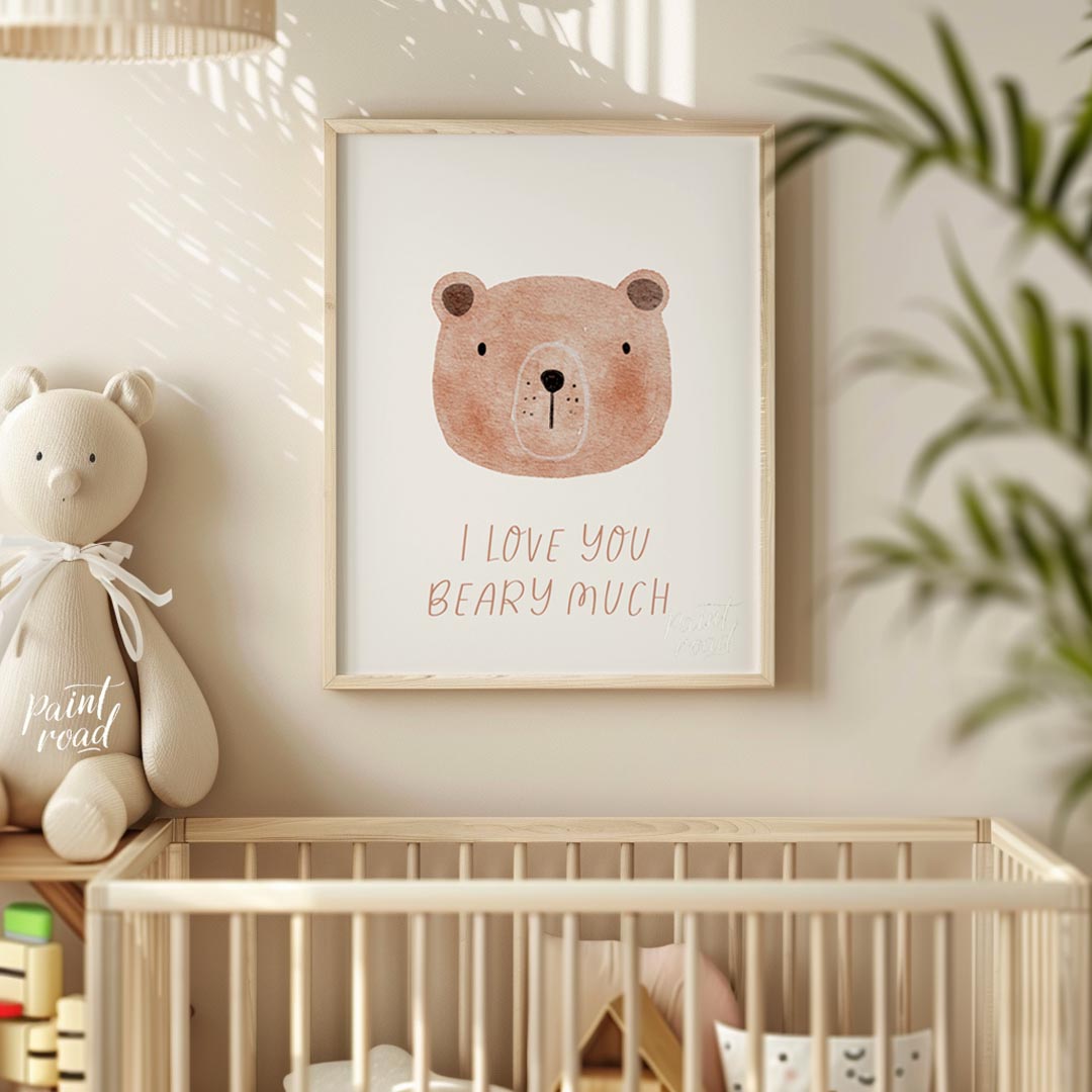 "This charming poster features the heartfelt yet playful misspelled phrase ""I love you beaty much"… for nursery