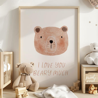 "This charming poster features the heartfelt yet playful misspelled phrase ""I love you beaty much"… for nursery