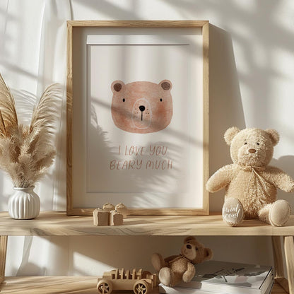 "This charming poster features the heartfelt yet playful misspelled phrase ""I love you beaty much"… for nursery