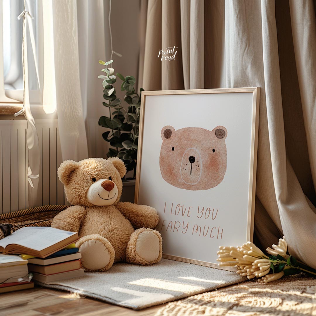"This charming poster features the heartfelt yet playful misspelled phrase ""I love you beaty much"… for nursery