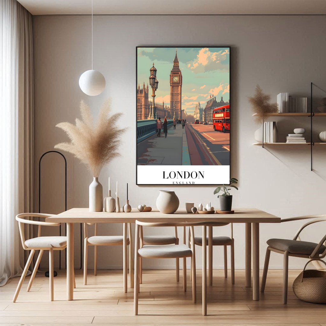 Capture the essence of London with this stunning artwork featuring the iconic Big Ben and a for Dining