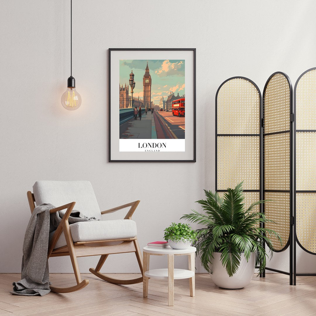 Capture the essence of London with this stunning artwork featuring the iconic Big Ben and a for Foyer