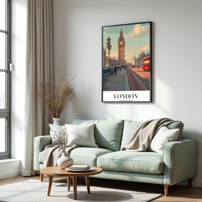 Capture the essence of London with this stunning artwork featuring the iconic Big Ben and a for Hall