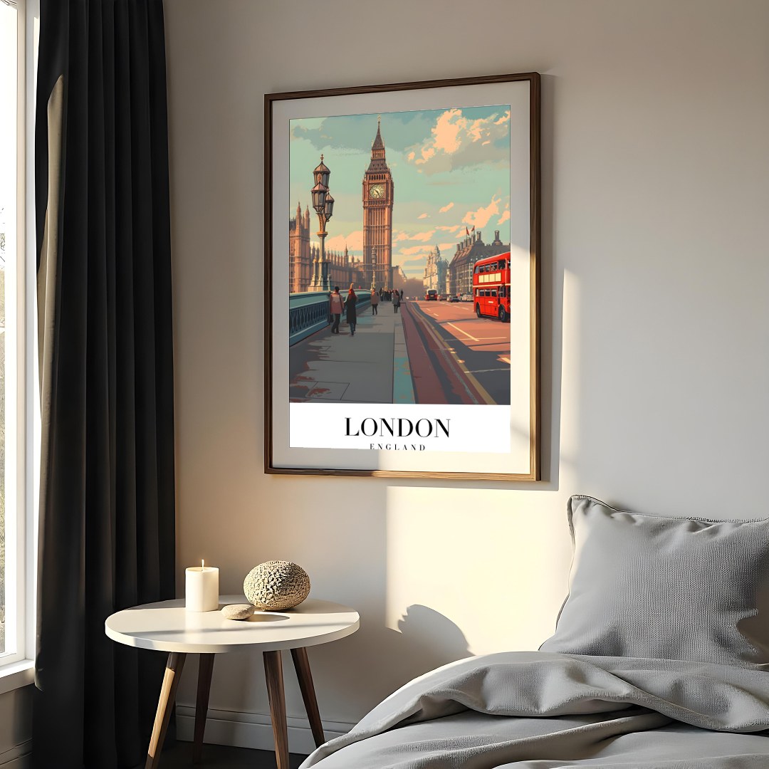 Capture the essence of London with this stunning artwork featuring the iconic Big Ben and a for Bedroom