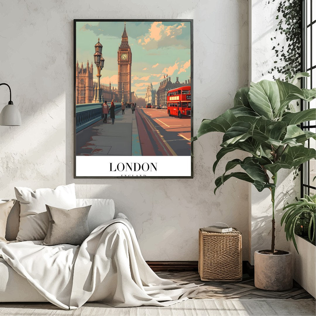 Capture the essence of London with this stunning artwork featuring the iconic Big Ben and a for Living Room