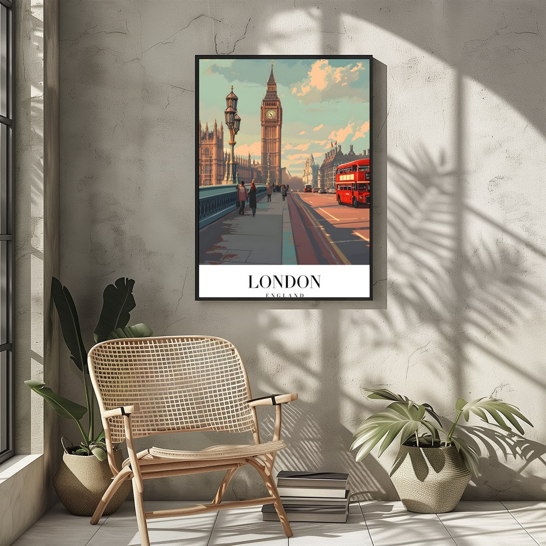 Capture the essence of London with this stunning artwork featuring the iconic Big Ben and a for Sitting Area