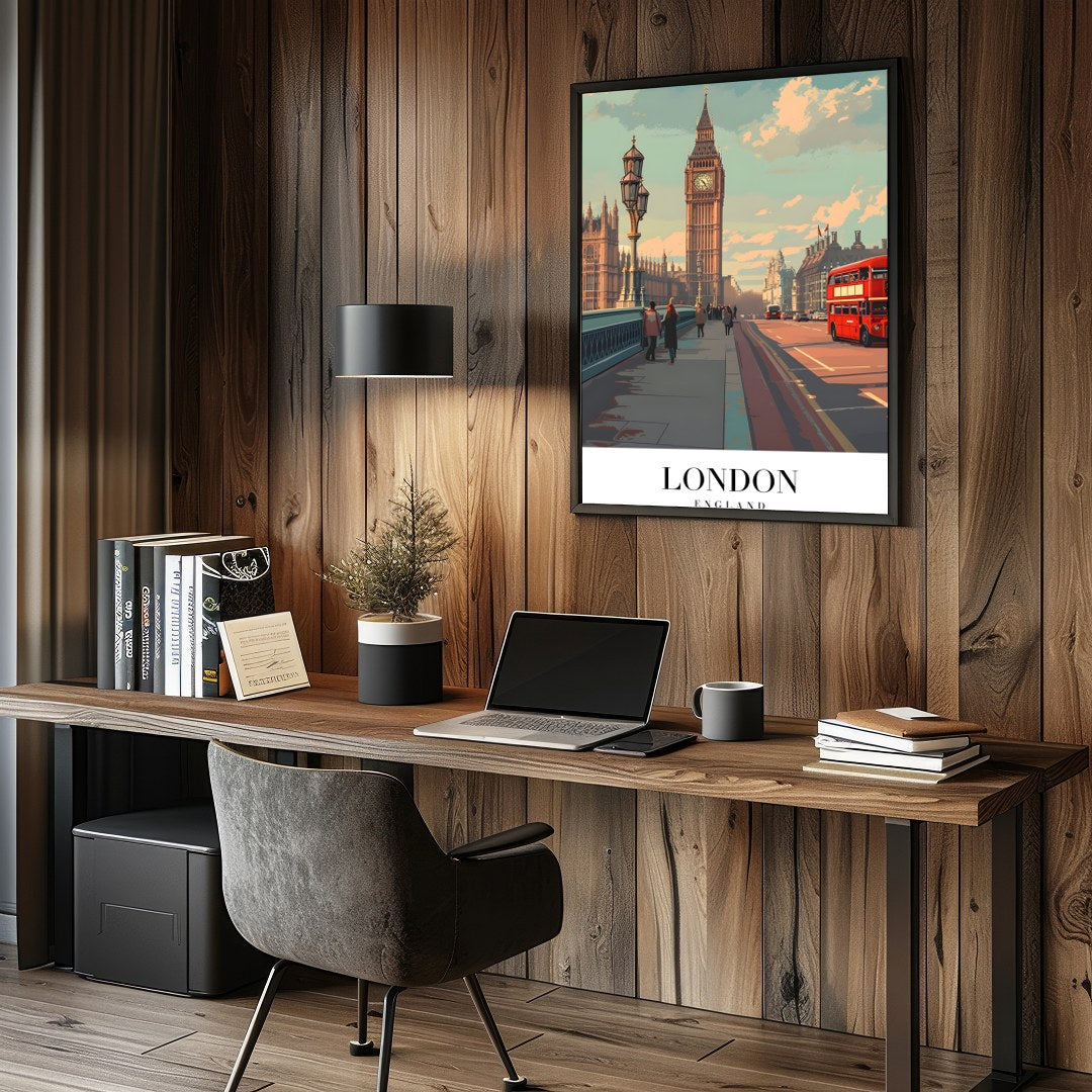 Capture the essence of London with this stunning artwork featuring the iconic Big Ben and a for Study and Office