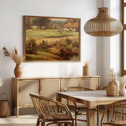 Step into a serene rural landscape with this enchanting artwork capturing the tranquility of the for Dining