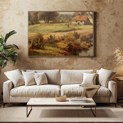 Step into a serene rural landscape with this enchanting artwork capturing the tranquility of the for Family Room