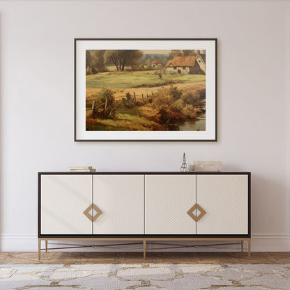 Step into a serene rural landscape with this enchanting artwork capturing the tranquility of the for Foyer